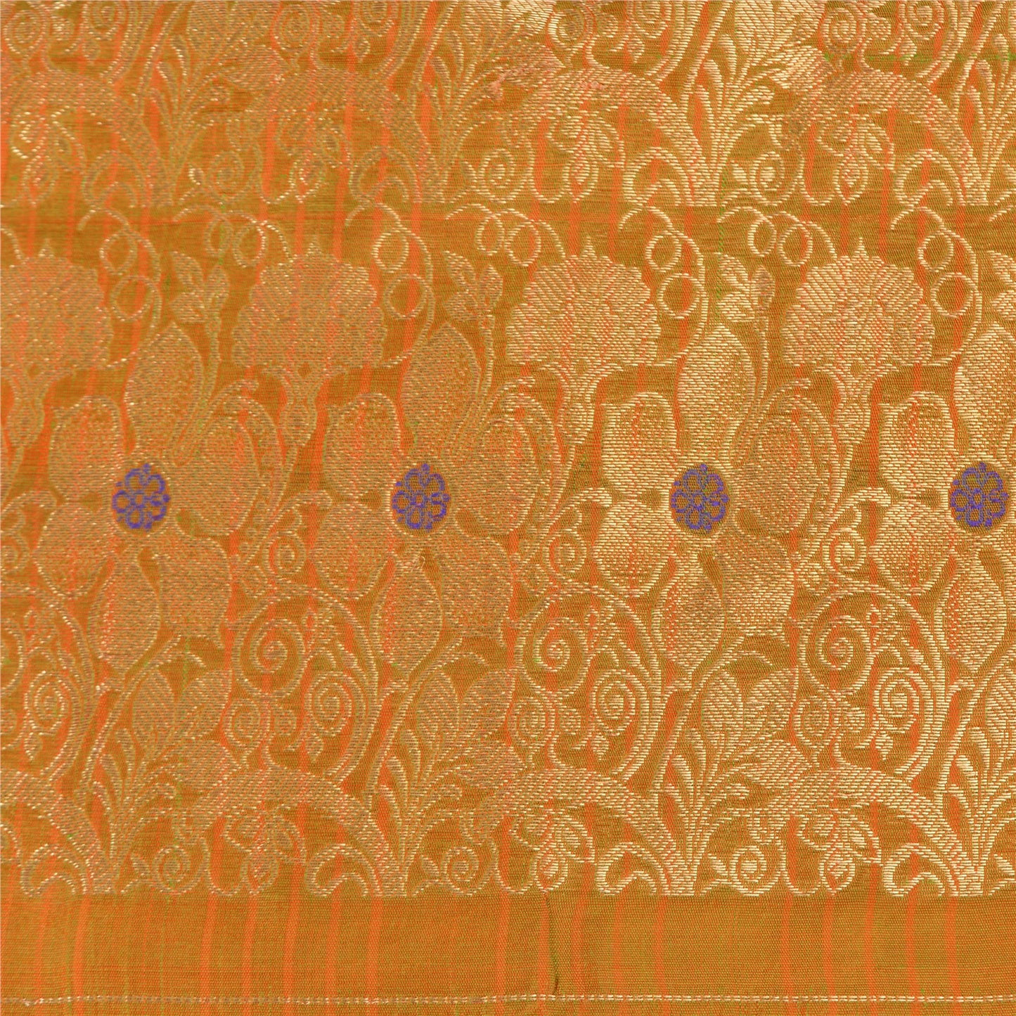 Sanskriti Vintage Orange/Green Sarees Pure Silk Woven Brocade Sari Sustainable Fabric