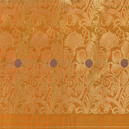 Sanskriti Vintage Orange/Green Sarees Pure Silk Woven Brocade Sari Sustainable Fabric