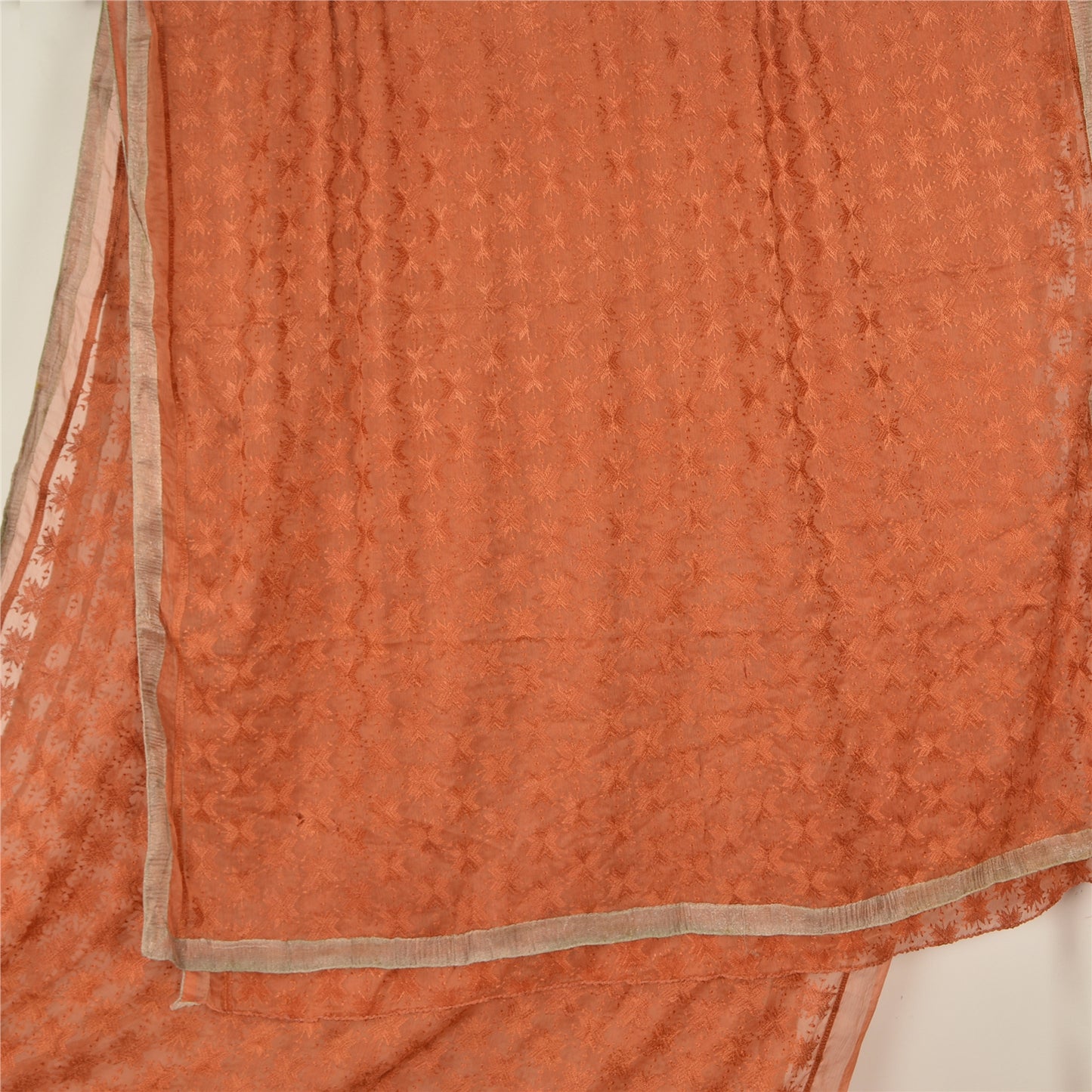 Sanskriti Vintage Orange Sarees Chiffon Embroidered Bagh Phulkari Sari Sustainable Fabric
