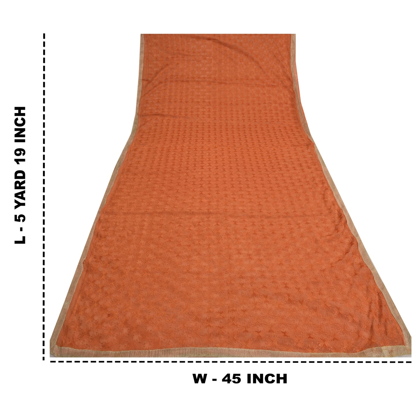 Sanskriti Vintage Orange Sarees Chiffon Embroidered Bagh Phulkari Sari Sustainable Fabric