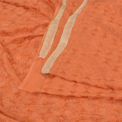 Sanskriti Vintage Orange Sarees Chiffon Embroidered Bagh Phulkari Sari Sustainable Fabric