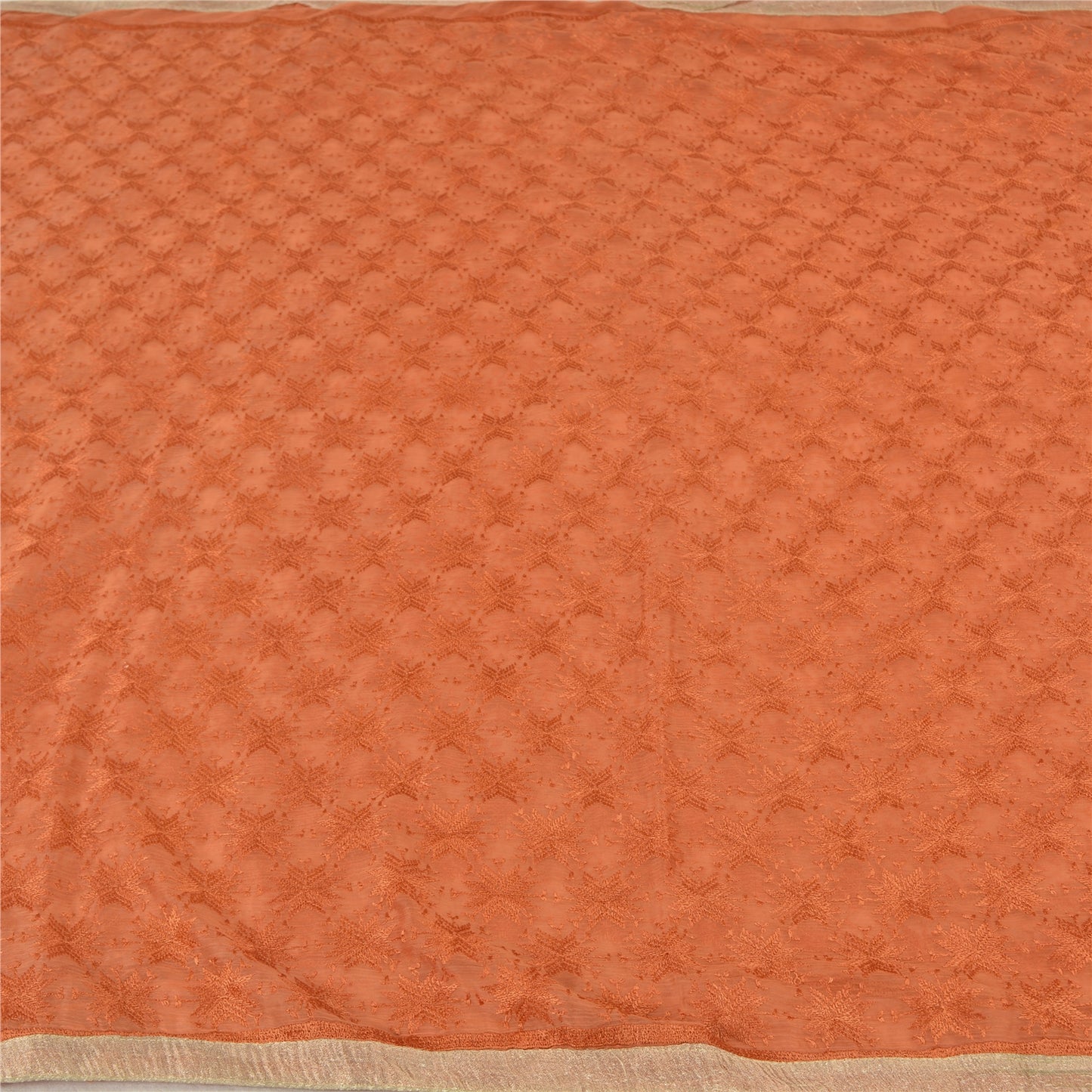 Sanskriti Vintage Orange Sarees Chiffon Embroidered Bagh Phulkari Sari Sustainable Fabric