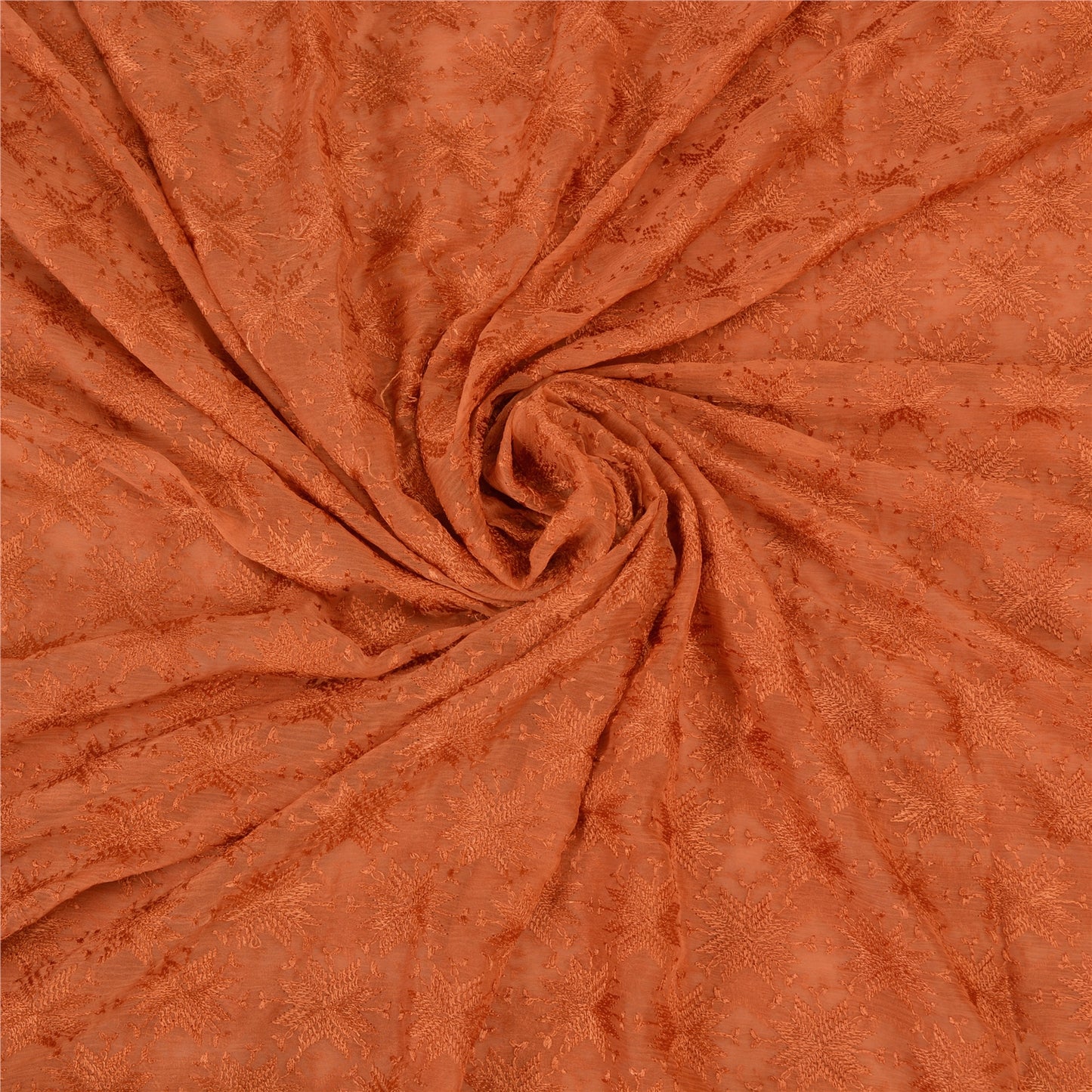 Sanskriti Vintage Orange Sarees Chiffon Embroidered Bagh Phulkari Sari Sustainable Fabric