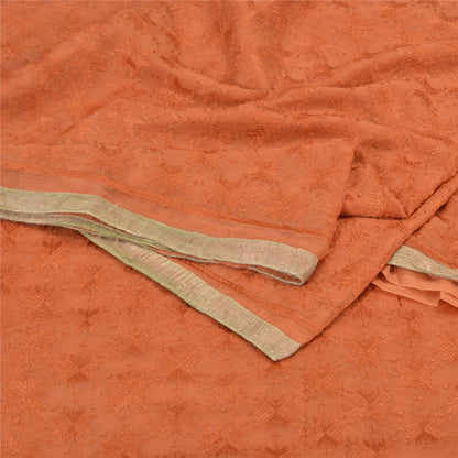 Sanskriti Vintage Orange Sarees Chiffon Embroidered Bagh Phulkari Sari Sustainable Fabric