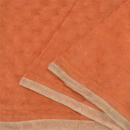 Sanskriti Vintage Orange Sarees Chiffon Embroidered Bagh Phulkari Sari Sustainable Fabric