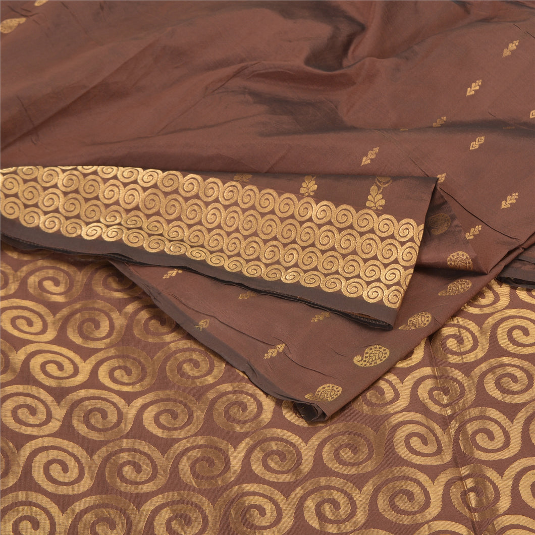 Sanskriti Vintage Brown Sarees Pure Silk Woven Zari Premium Sari Fabric