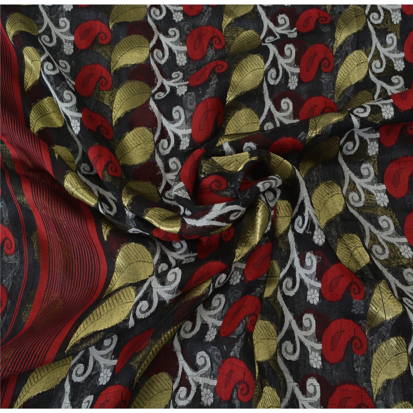 Sanskriti Vintage Black Sarees Pure Silk HandWoven Jamdani Sari 5yd Craft Sustainable Fabric