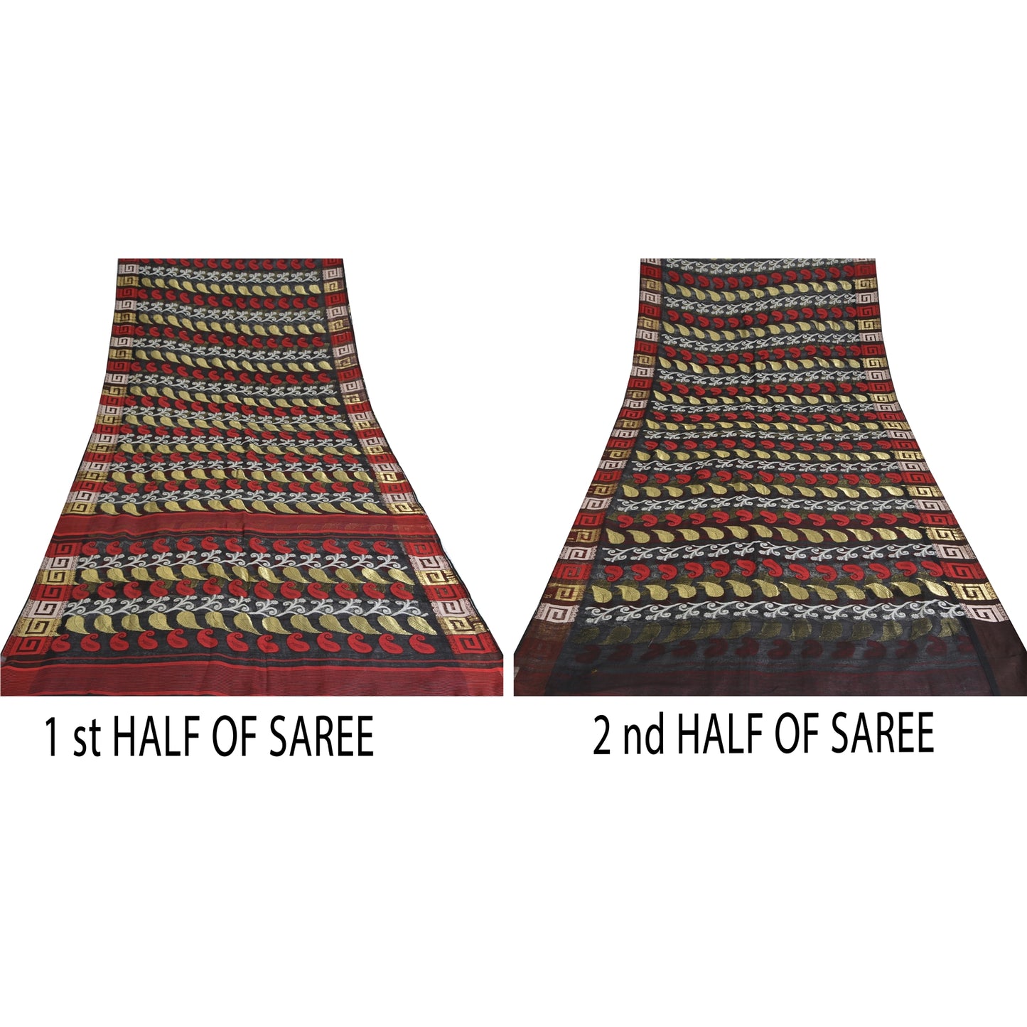 Sanskriti Vintage Black Sarees Pure Silk HandWoven Jamdani Sari 5yd Craft Sustainable Fabric