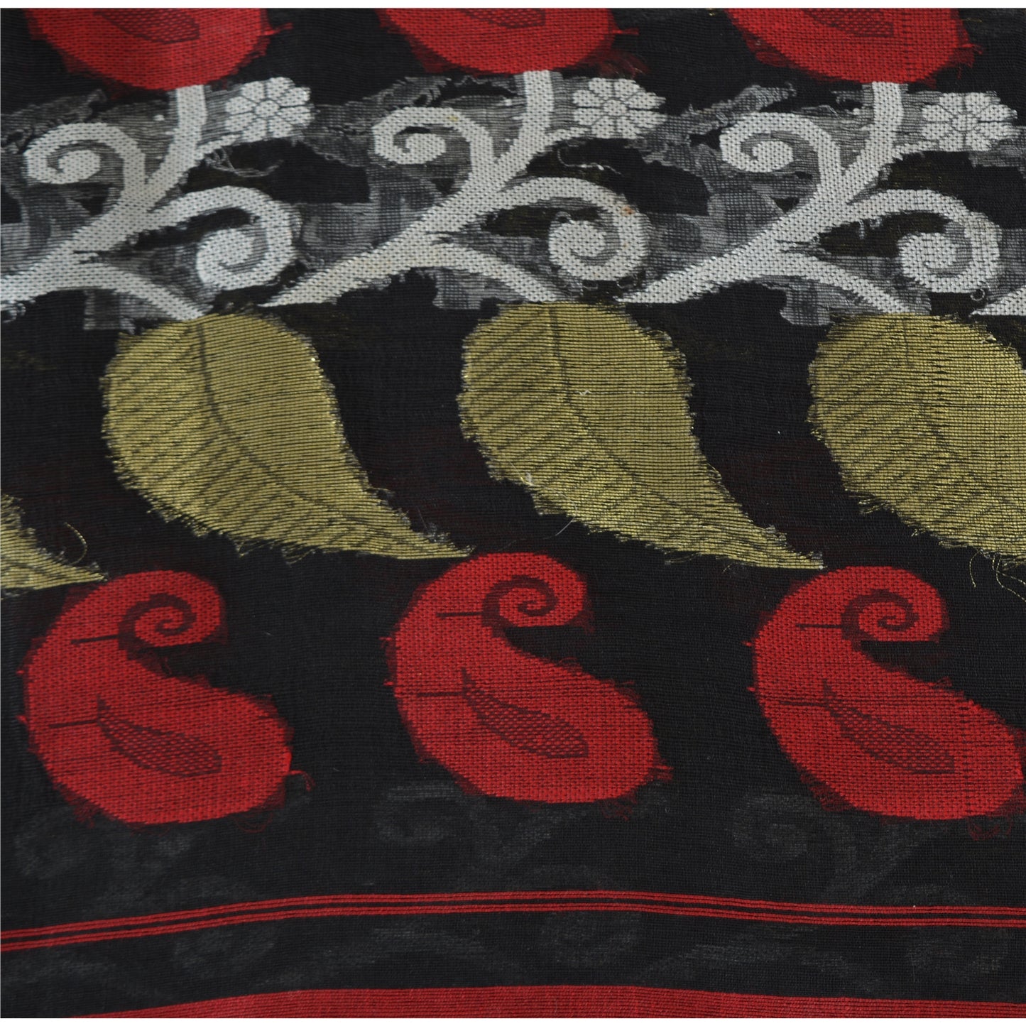 Sanskriti Vintage Black Sarees Pure Silk HandWoven Jamdani Sari 5yd Craft Sustainable Fabric