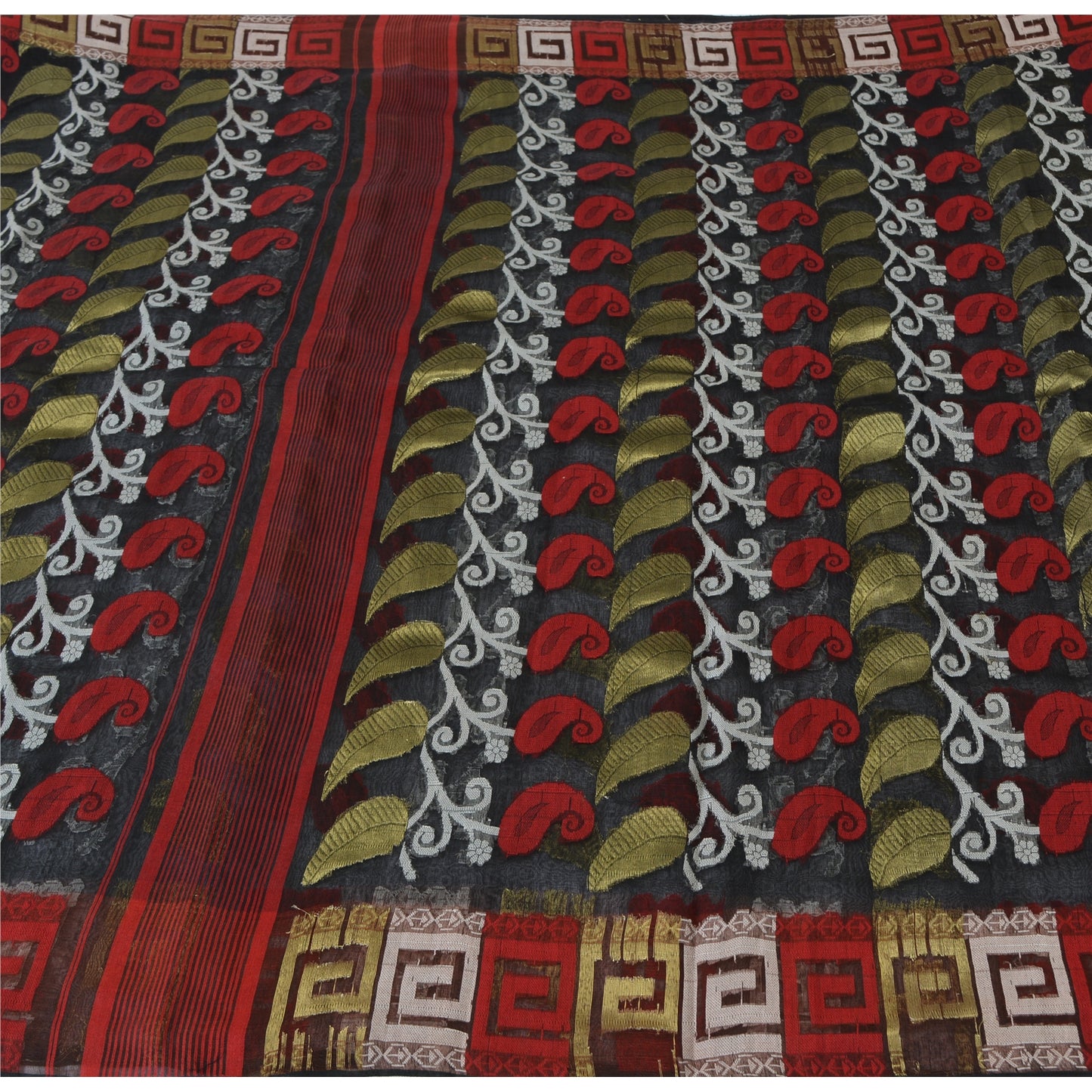 Sanskriti Vintage Black Sarees Pure Silk HandWoven Jamdani Sari 5yd Craft Sustainable Fabric