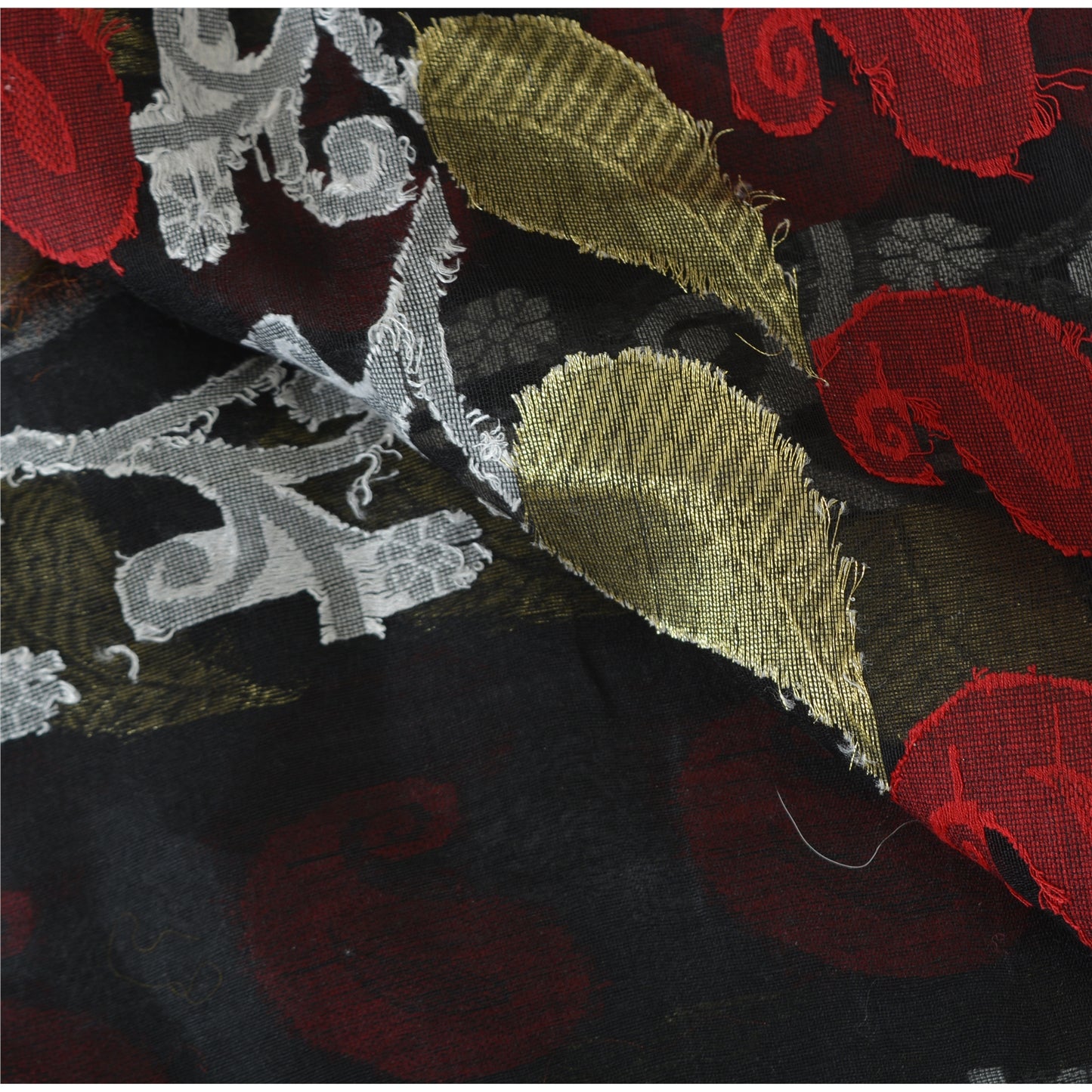 Sanskriti Vintage Black Sarees Pure Silk HandWoven Jamdani Sari 5yd Craft Sustainable Fabric