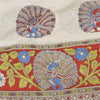 Sanskriti Vintage Sarees Ivory Peacock HandmadeKalamkari Pure Cotton Sari Sustainable Fabric
