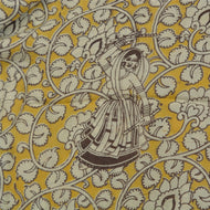 Sanskriti Vintage Sarees Yellow/Ivory HandBlockKalamkari Pure Cotton Sari Fabric