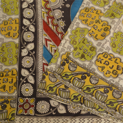 Sanskriti Vintage Sarees Ivory Hand Block Printed Pure Cotton Sari Craft Sustainable Fabric