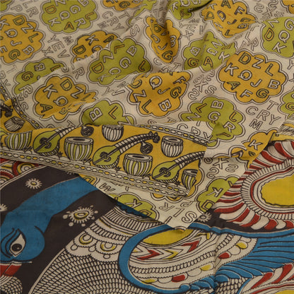 Sanskriti Vintage Sarees Ivory Hand Block Printed Pure Cotton Sari Craft Sustainable Fabric