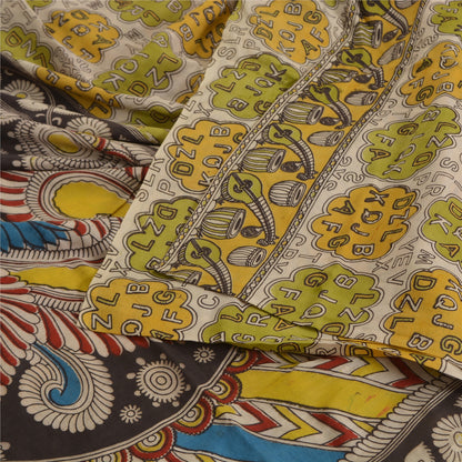 Sanskriti Vintage Sarees Ivory Hand Block Printed Pure Cotton Sari Craft Sustainable Fabric