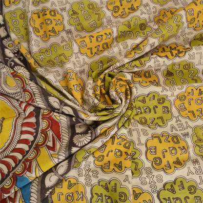 Sanskriti Vintage Sarees Ivory Hand Block Printed Pure Cotton Sari Craft Sustainable Fabric