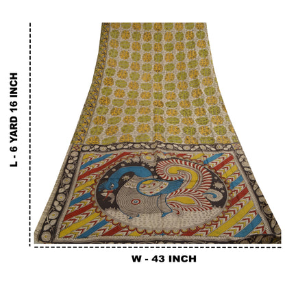 Sanskriti Vintage Sarees Ivory Hand Block Printed Pure Cotton Sari Craft Sustainable Fabric