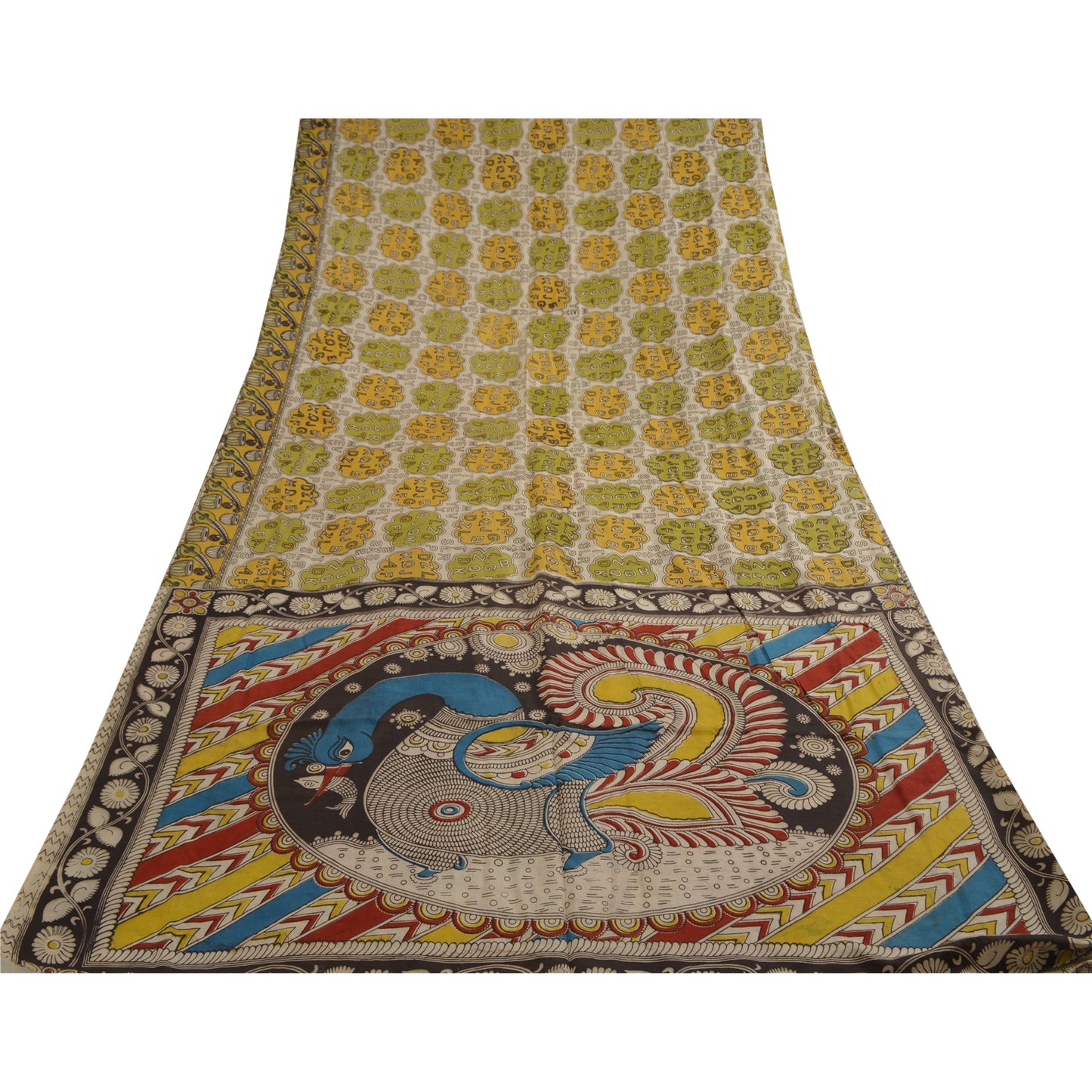 Sanskriti Vintage Sarees Ivory Hand Block Printed Pure Cotton Sari Craft Sustainable Fabric