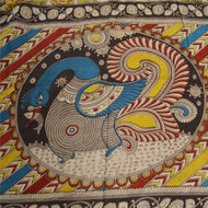 Sanskriti Vintage Sarees Ivory Hand Block Printed Pure Cotton Sari Craft Fabric