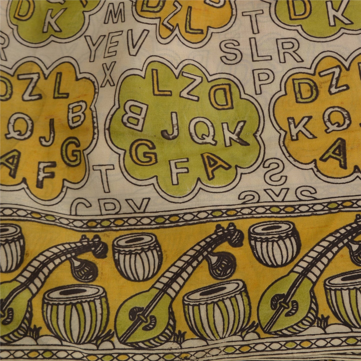 Sanskriti Vintage Sarees Ivory Hand Block Printed Pure Cotton Sari Craft Sustainable Fabric