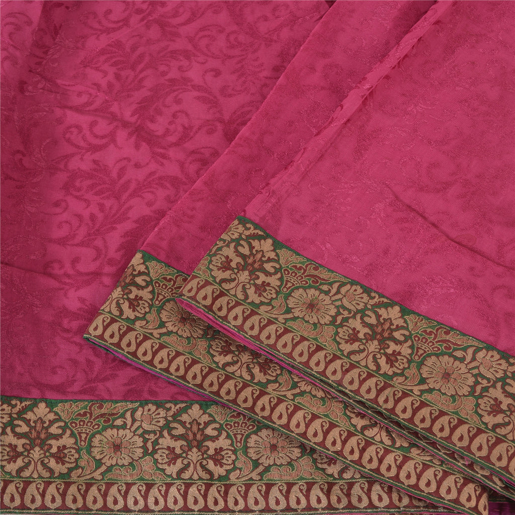 Sanskriti Vintage Sarees Indian Hot-Pink Cotton Silk Woven Sari 5yd Craft Sustainable Fabric