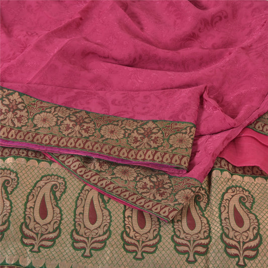 Sanskriti Vintage Sarees Indian Hot-Pink Cotton Silk Woven Sari 5yd Craft Sustainable Fabric