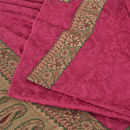 Sanskriti Vintage Sarees Indian Hot-Pink Cotton Silk Woven Sari 5yd Craft Sustainable Fabric