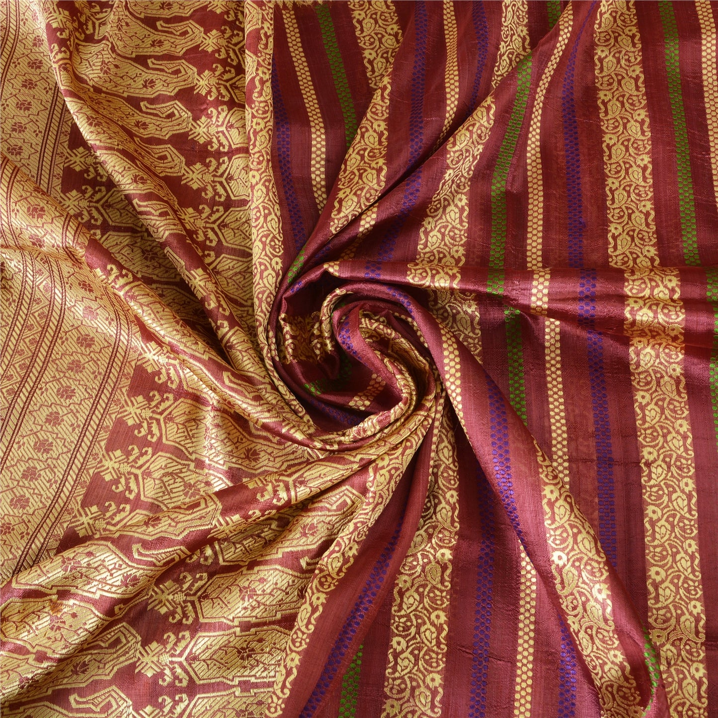 Sanskriti Vintage Sarees Indian Purple Woven Pure Silk Sari Floral Craft Sustainable Fabric