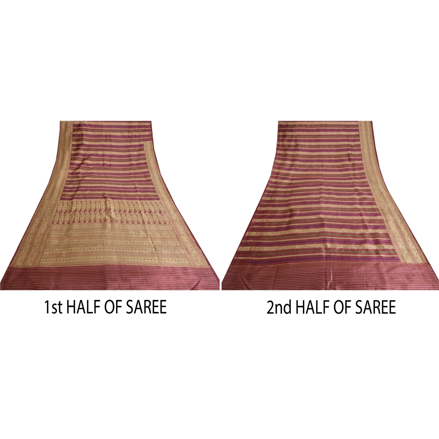 Sanskriti Vintage Sarees Indian Purple Woven Pure Silk Sari Floral Craft Sustainable Fabric