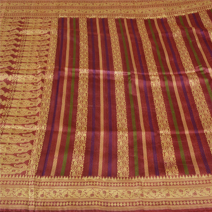 Sanskriti Vintage Sarees Indian Purple Woven Pure Silk Sari Floral Craft Sustainable Fabric