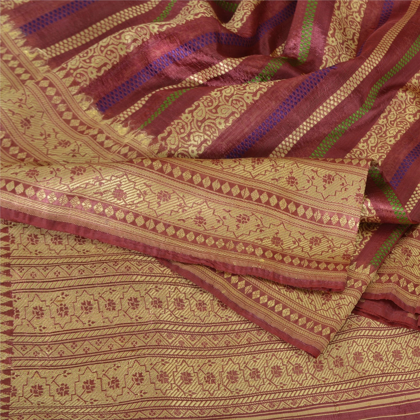 Sanskriti Vintage Sarees Indian Purple Woven Pure Silk Sari Floral Craft Sustainable Fabric