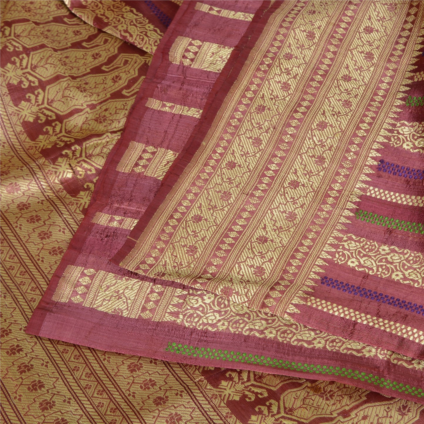 Sanskriti Vintage Sarees Indian Purple Woven Pure Silk Sari Floral Craft Sustainable Fabric