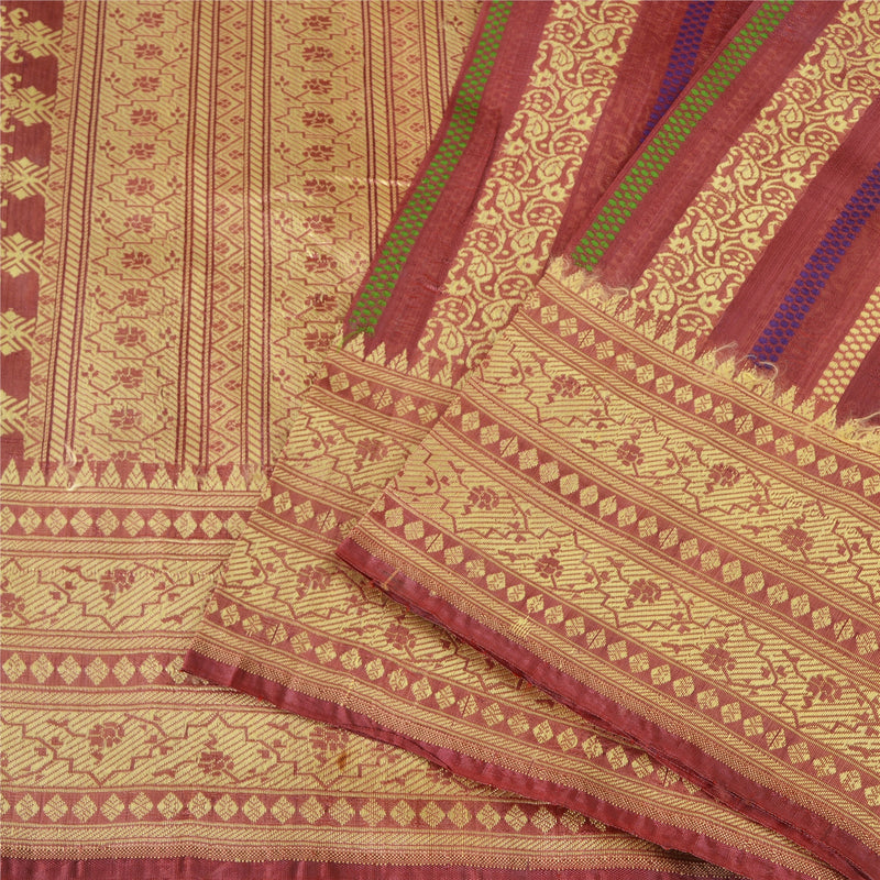 Sanskriti Vintage Sarees Indisk Lilla Vævet Ren Silke Sari Blomsterhåndværk Bæredygtigt Stof