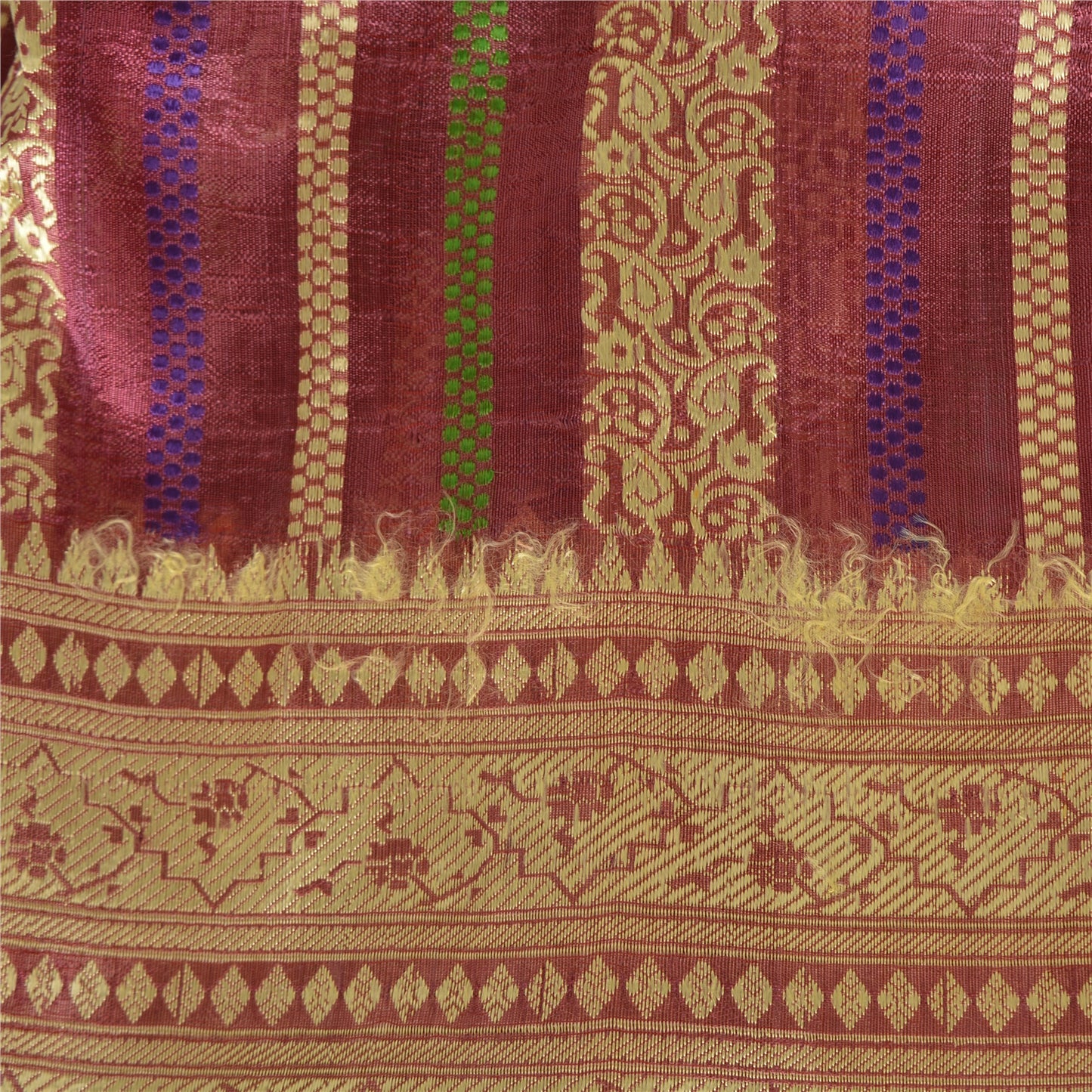 Sanskriti Vintage Sarees Indian Purple Woven Pure Silk Sari Floral Craft Sustainable Fabric
