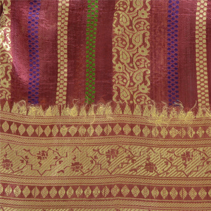 Sanskriti Vintage Sarees Indian Purple Woven Pure Silk Sari Floral Craft Sustainable Fabric