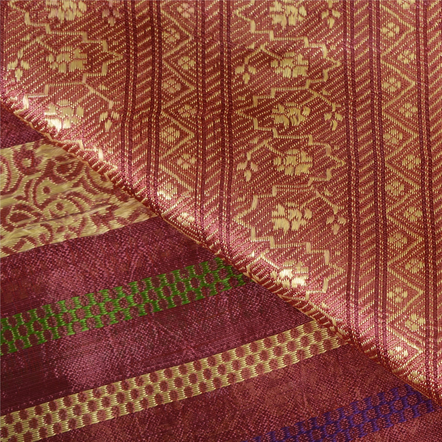 Sanskriti Vintage Sarees Indian Purple Woven Pure Silk Sari Floral Craft Sustainable Fabric