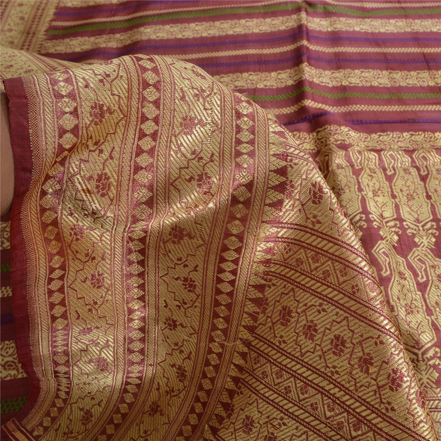 Sanskriti Vintage Sarees Indian Purple Woven Pure Silk Sari Floral Craft Sustainable Fabric