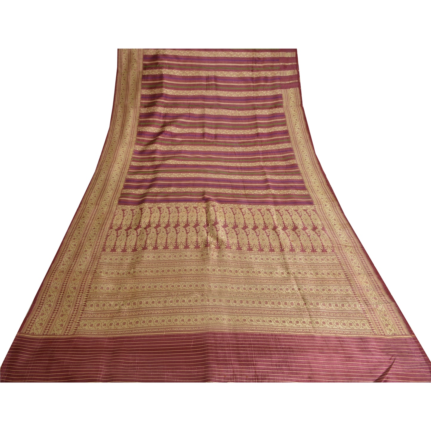 Sanskriti Vintage Sarees Indian Purple Woven Pure Silk Sari Floral Craft Sustainable Fabric