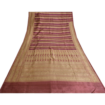 Sanskriti Vintage Sarees Indian Purple Woven Pure Silk Sari Floral Craft Sustainable Fabric