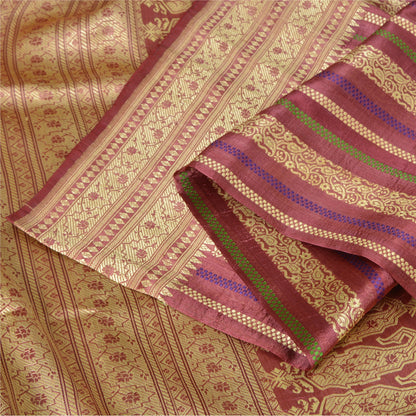 Sanskriti Vintage Sarees Indian Purple Woven Pure Silk Sari Floral Craft Sustainable Fabric