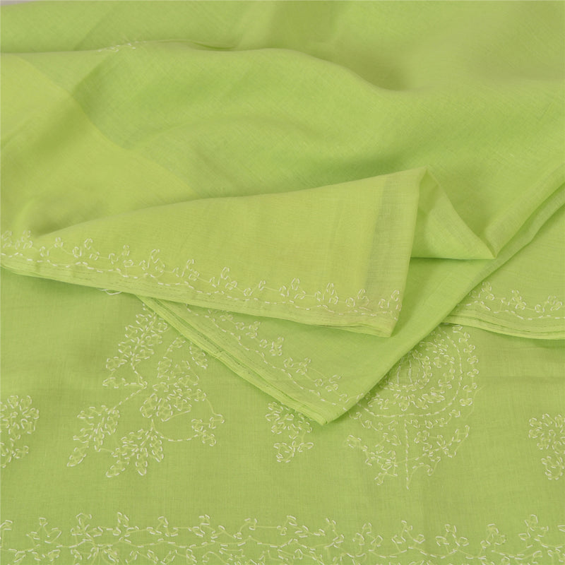 Sanskriti Vintage Sarees Grøn håndbroderet Chikankari Sari 5yd Craft Bæredygtigt stof