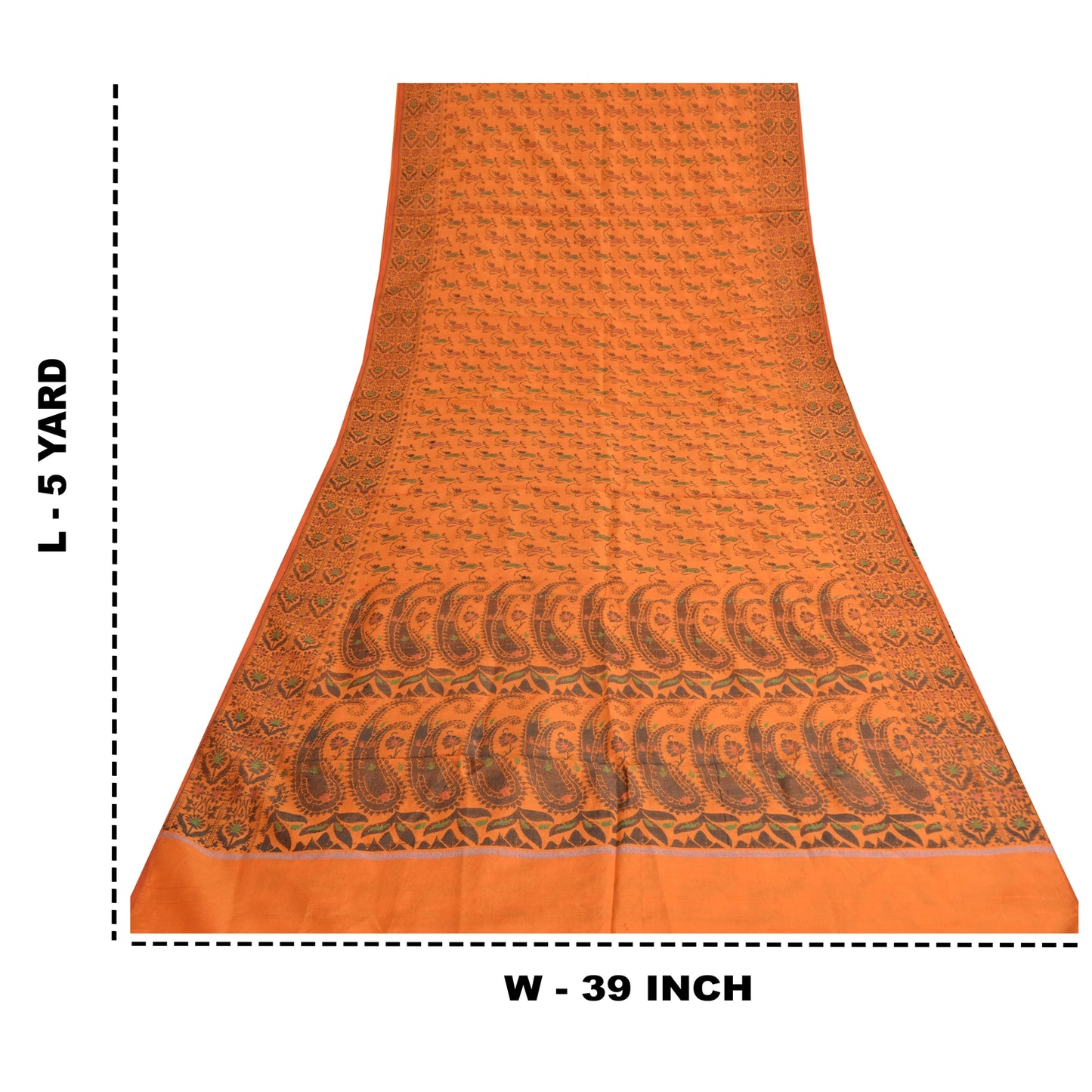 Sanskriti Vintage Sarees Orange Pure Silk Silk Hand Woven Sari 5yd Craft Sustainable Fabric