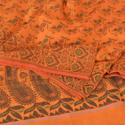 Sanskriti Vintage Sarees Orange Pure Silk Silk Hand Woven Sari 5yd Craft Sustainable Fabric