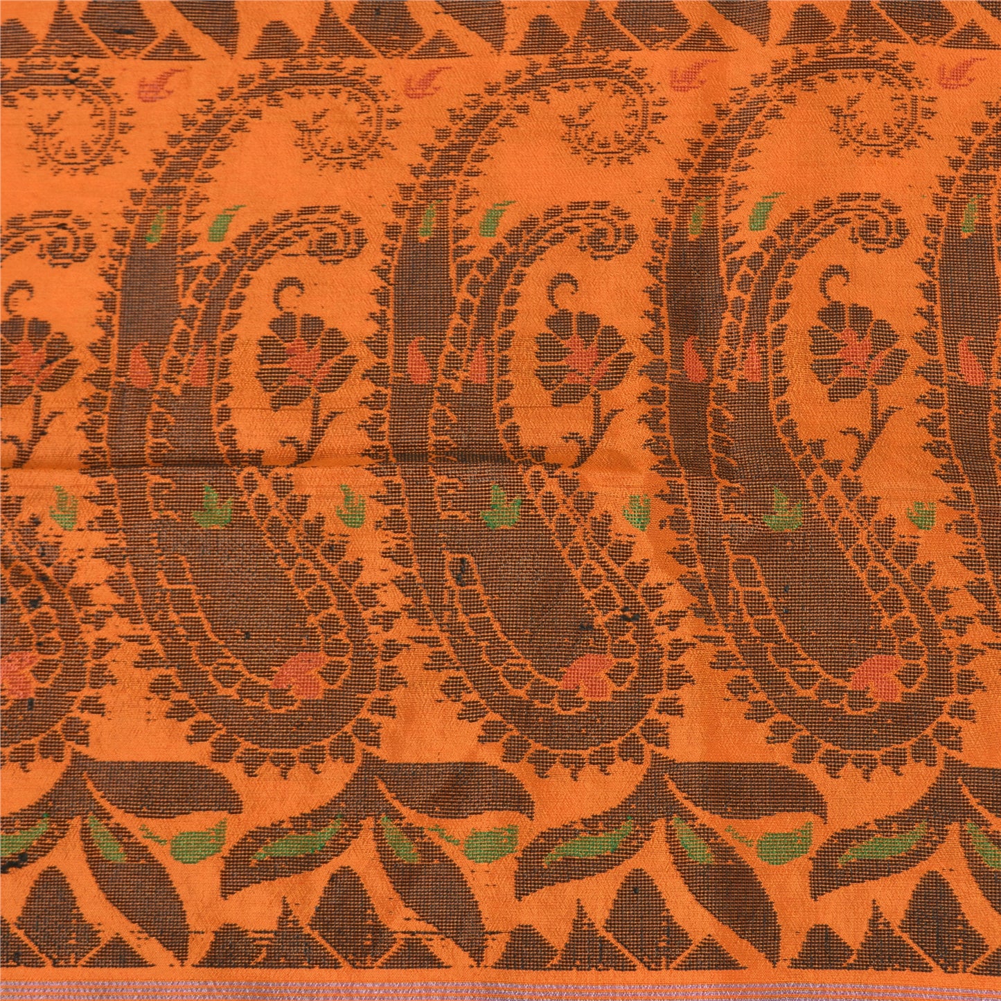 Sanskriti Vintage Sarees Orange Pure Silk Silk Hand Woven Sari 5yd Craft Sustainable Fabric