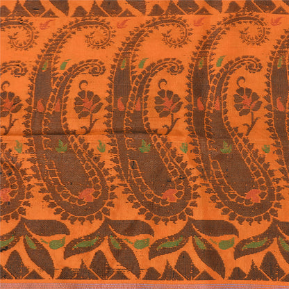 Sanskriti Vintage Sarees Orange Pure Silk Silk Hand Woven Sari 5yd Craft Sustainable Fabric