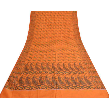 Sanskriti Vintage Sarees Orange Pure Silk Silk Hand Woven Sari 5yd Craft Sustainable Fabric
