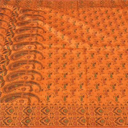 Sanskriti Vintage Sarees Orange Pure Silk Silk Hand Woven Sari 5yd Craft Sustainable Fabric