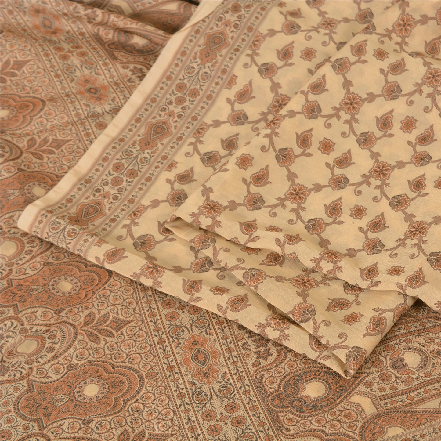 Sanskriti Vintage Sarees Ivory Blend Silk Woven Wedding Sari 5+YD Craft Fabric