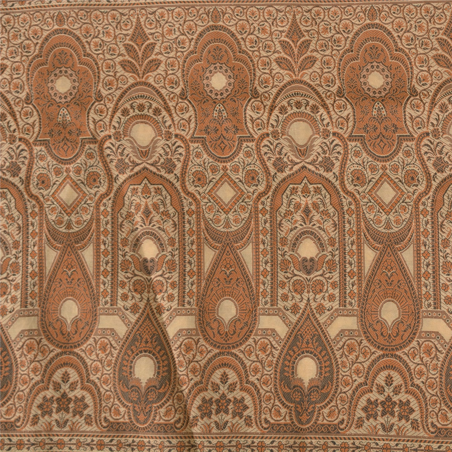 Sanskriti Vintage Sarees Ivory Blend Silk Woven Wedding Sari 5+YD Craft Fabric